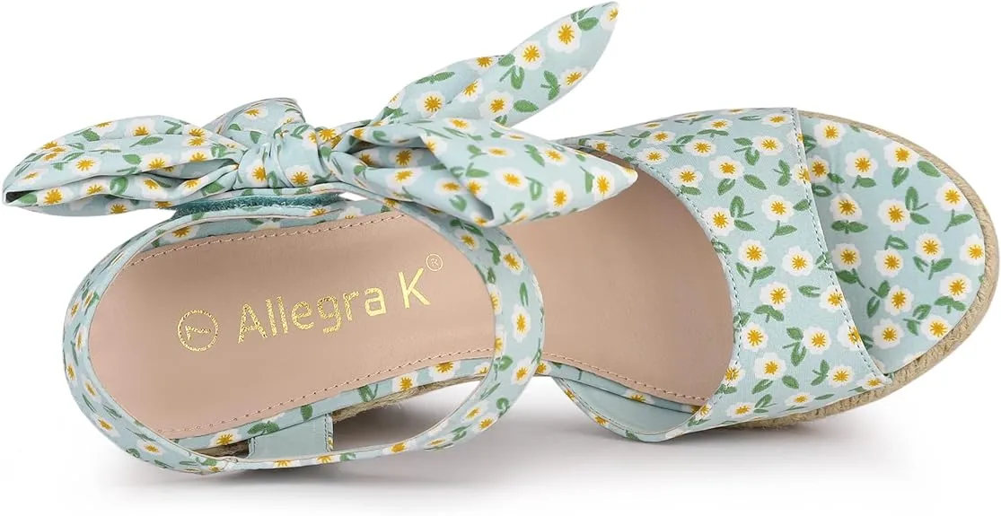 Platform Floral Black Wedge Sandals