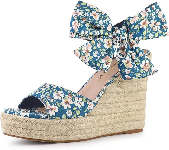 Platform Floral Black Wedge Sandals