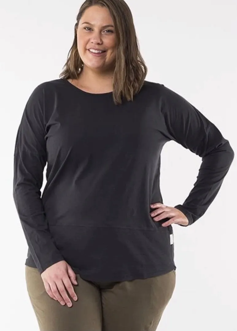 Plus Size Rib Long Sleeve Tee - Black