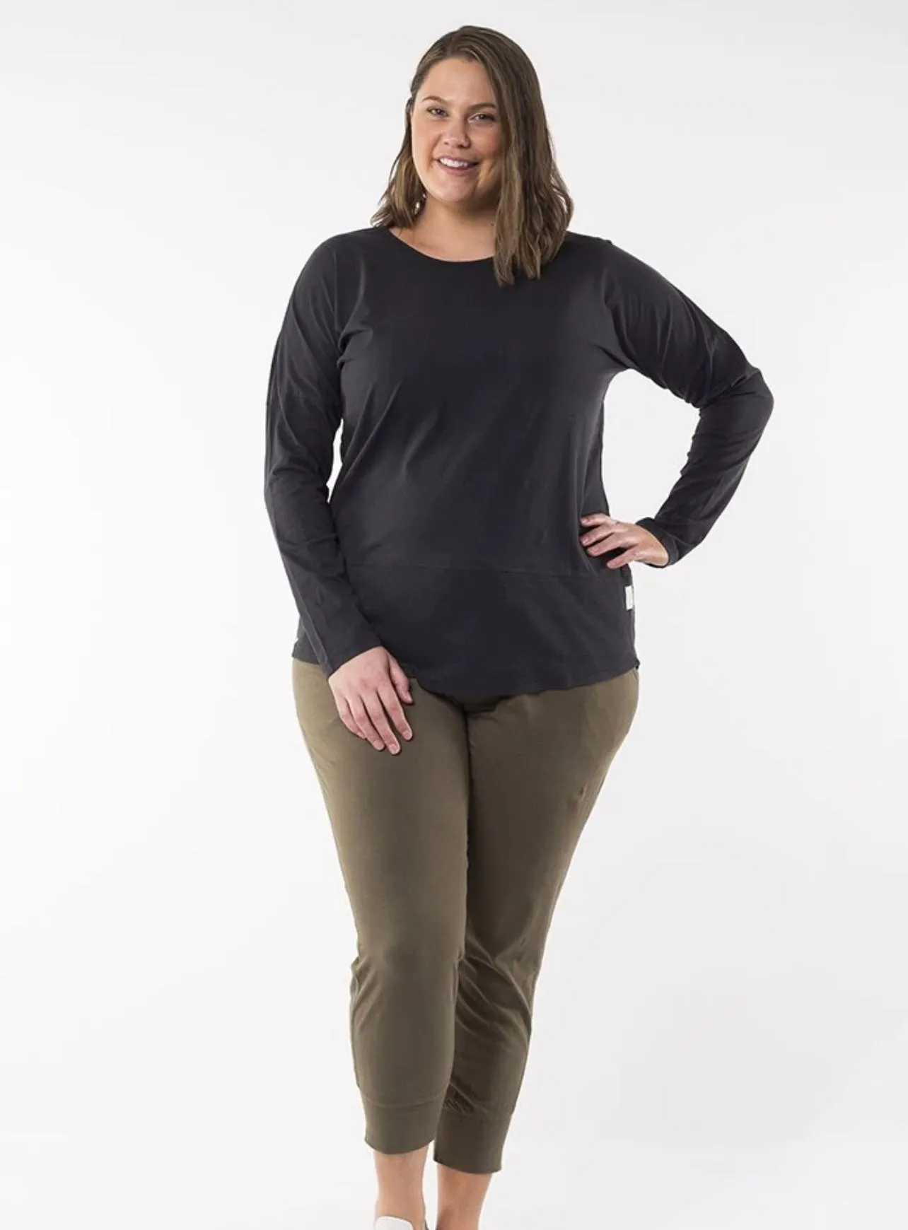 Plus Size Rib Long Sleeve Tee - Black