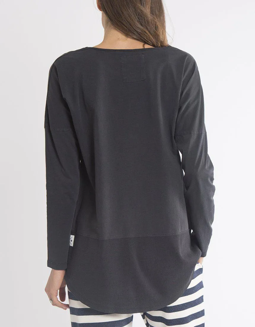 Plus Size Rib Long Sleeve Tee - Black