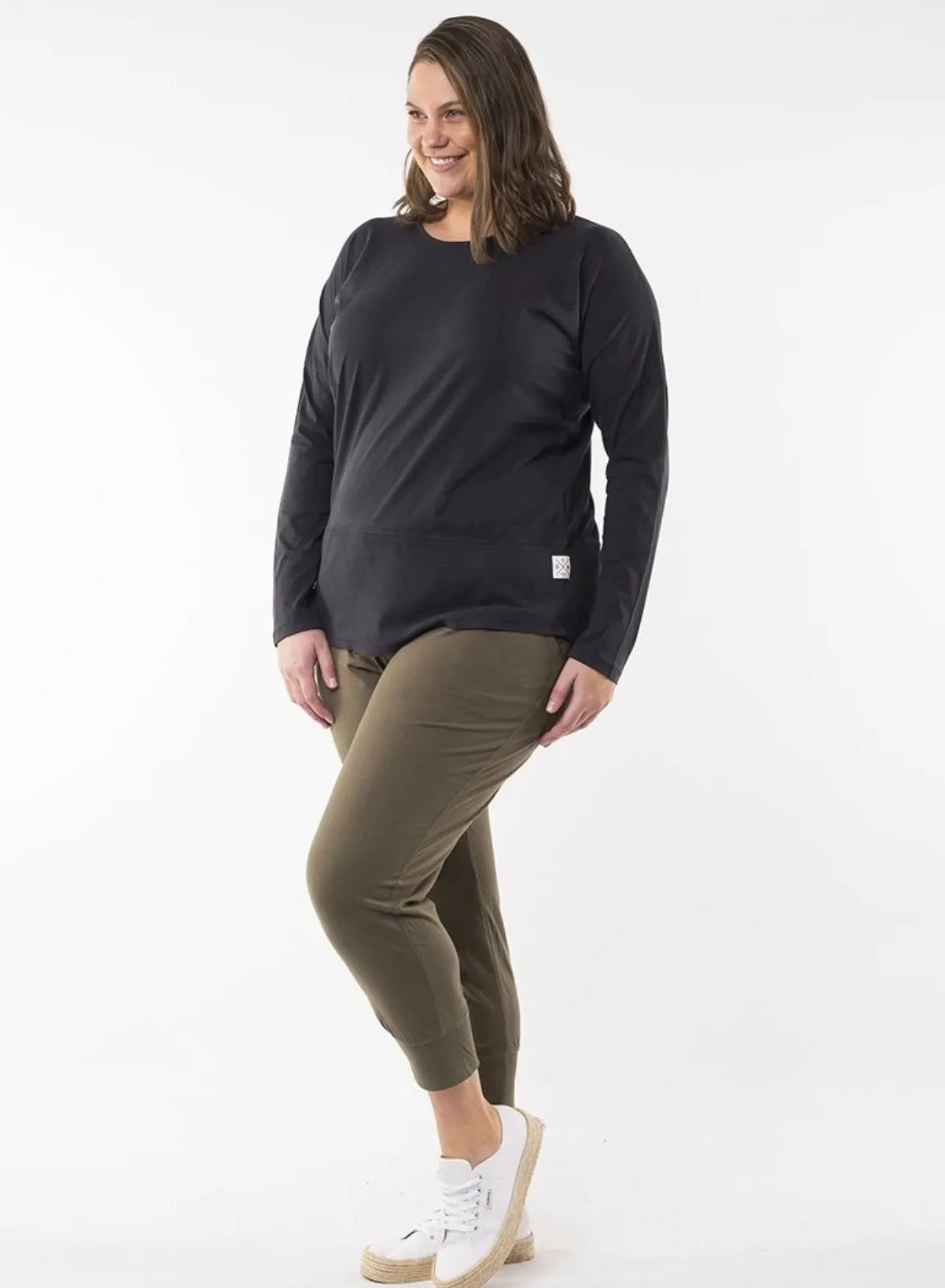 Plus Size Rib Long Sleeve Tee - Black