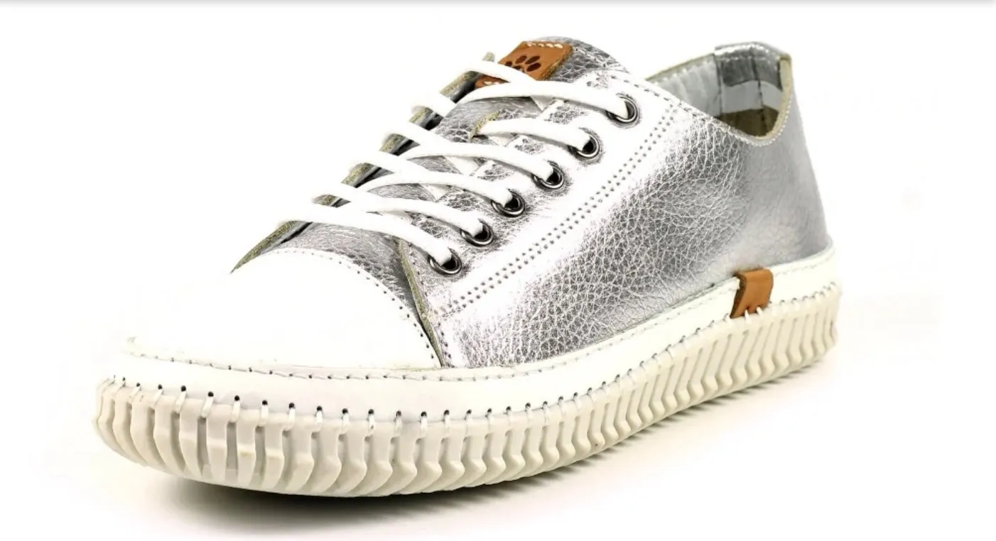 Silver Leather Trainer - Lazy Dogz