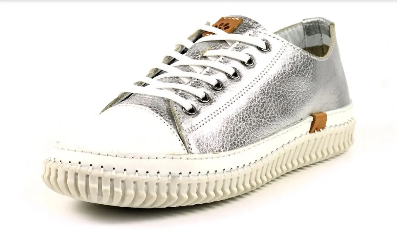 Silver Leather Trainer - Lazy Dogz