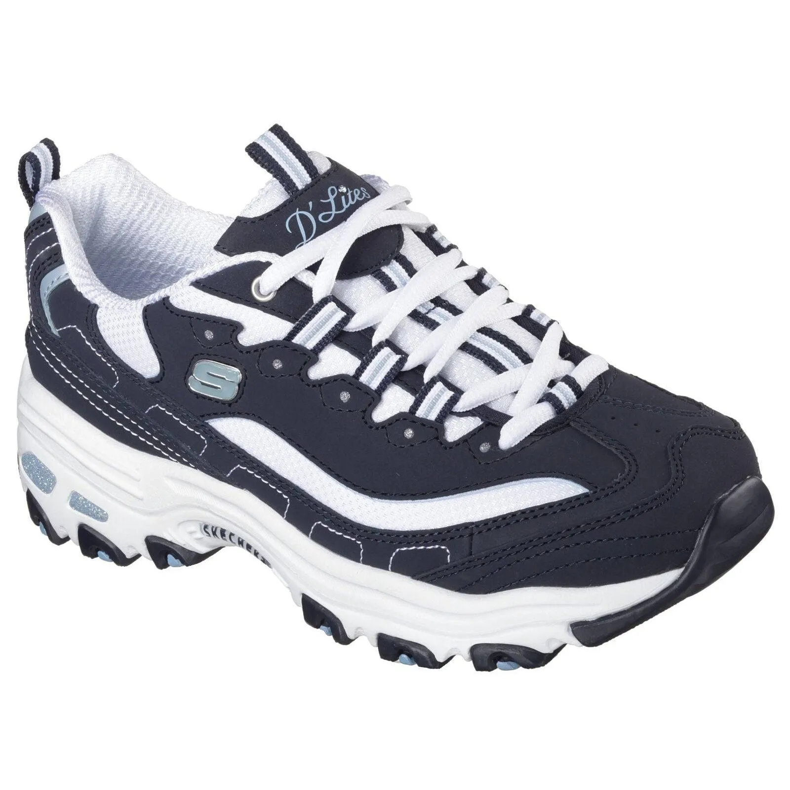 Skechers 11930 D'Lites Navy White Lace Up Platform Trainers