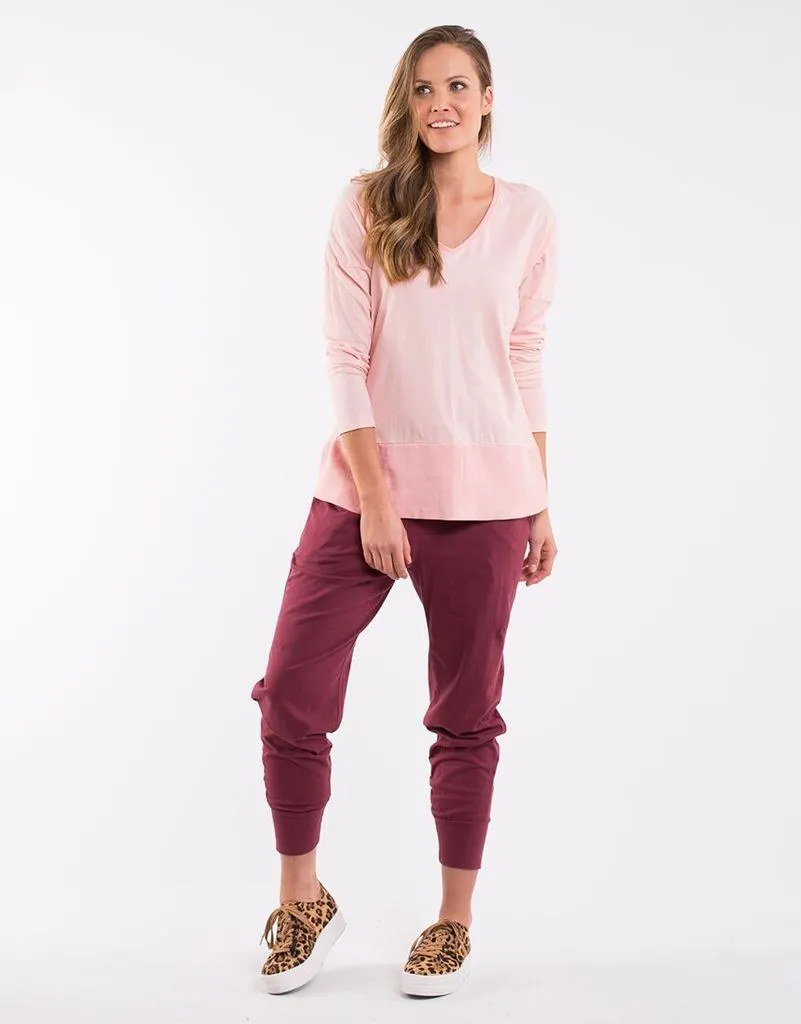 Strahan V Neck Rib Long Sleeve Tee - Pink