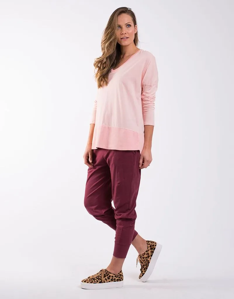 Strahan V Neck Rib Long Sleeve Tee - Pink