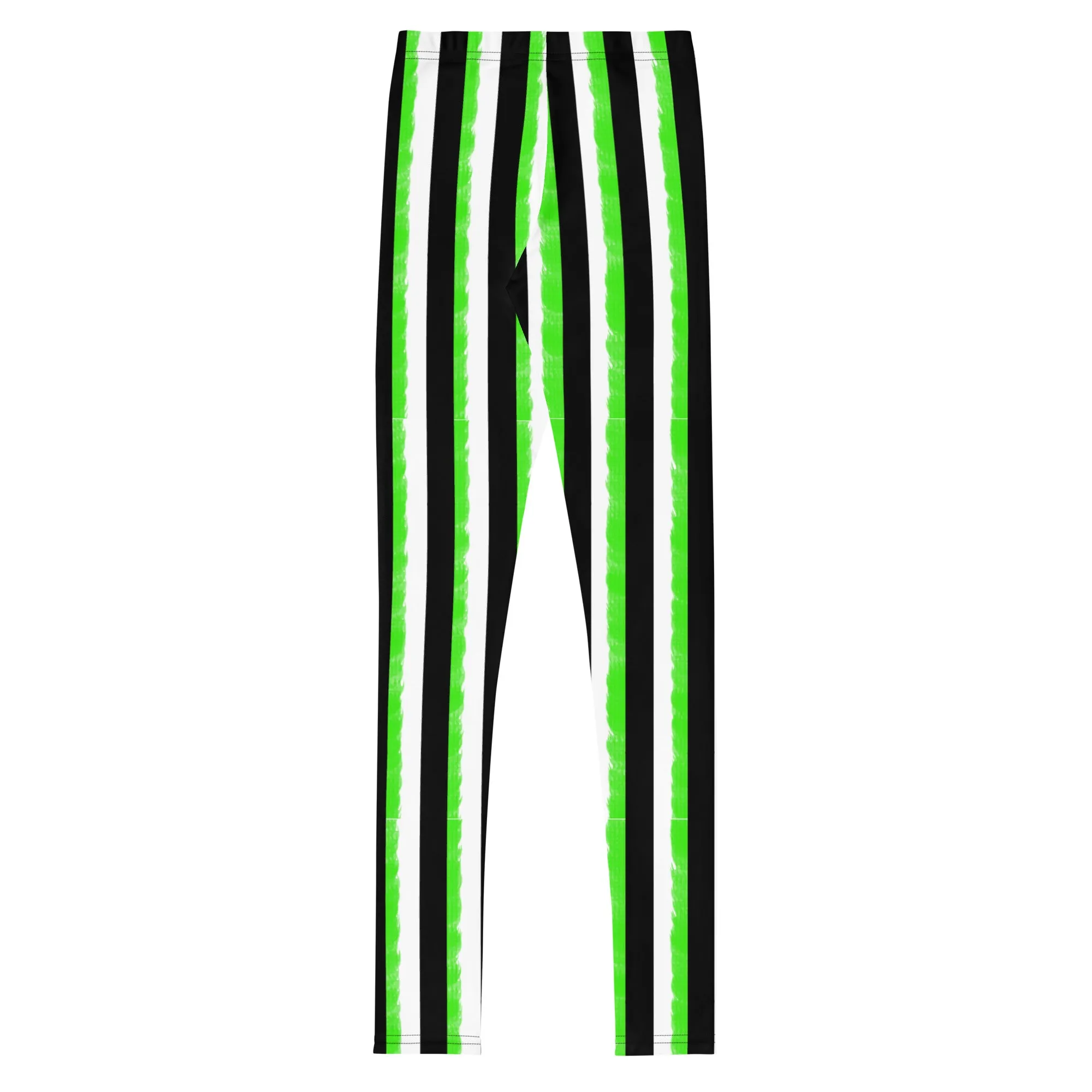 Striped Black and Green, Kids Youth Leggings