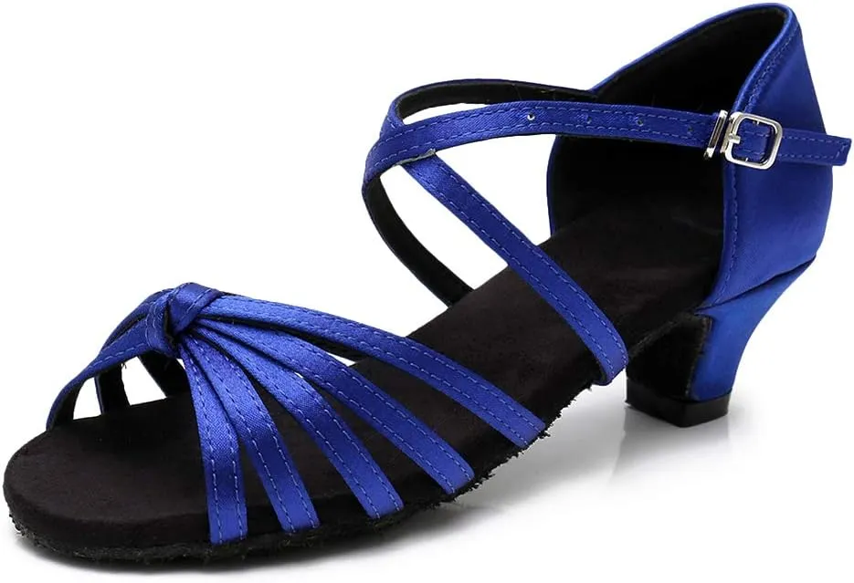 SWDZM Girls & Women's Satin Latin Dance Shoes Professional Ballroom Salsa Practice Performance Dancing Shoes Model XGG