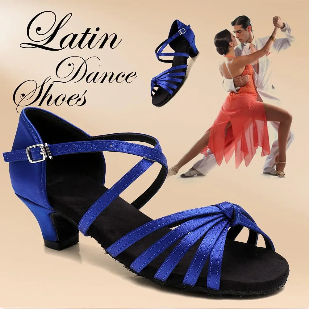 SWDZM Girls & Women's Satin Latin Dance Shoes Professional Ballroom Salsa Practice Performance Dancing Shoes Model XGG