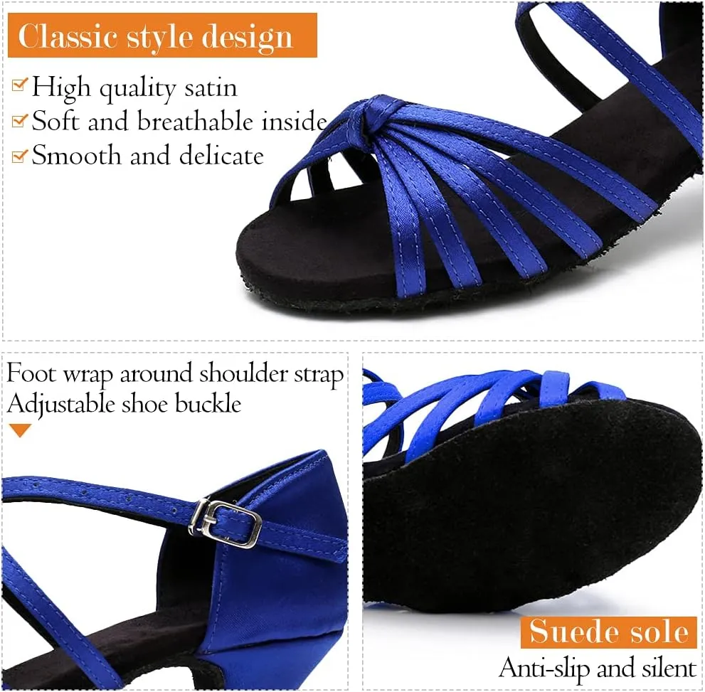 SWDZM Girls & Women's Satin Latin Dance Shoes Professional Ballroom Salsa Practice Performance Dancing Shoes Model XGG