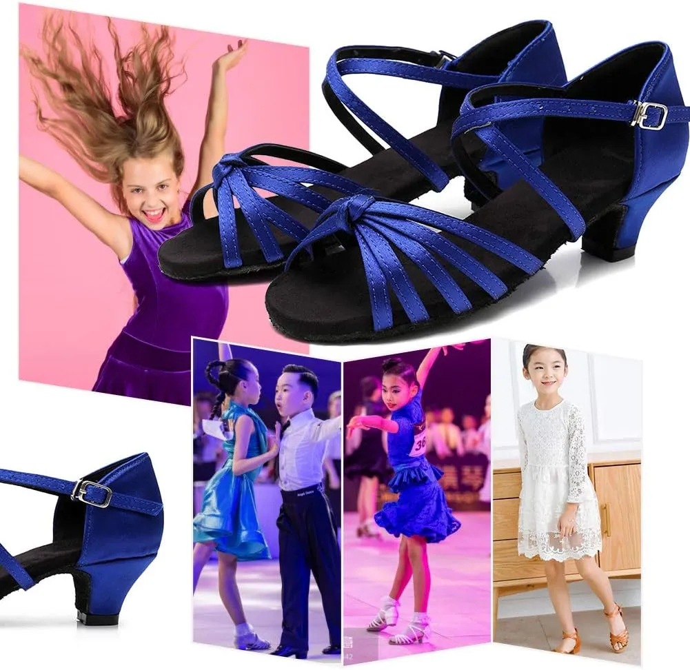 SWDZM Girls & Women's Satin Latin Dance Shoes Professional Ballroom Salsa Practice Performance Dancing Shoes Model XGG