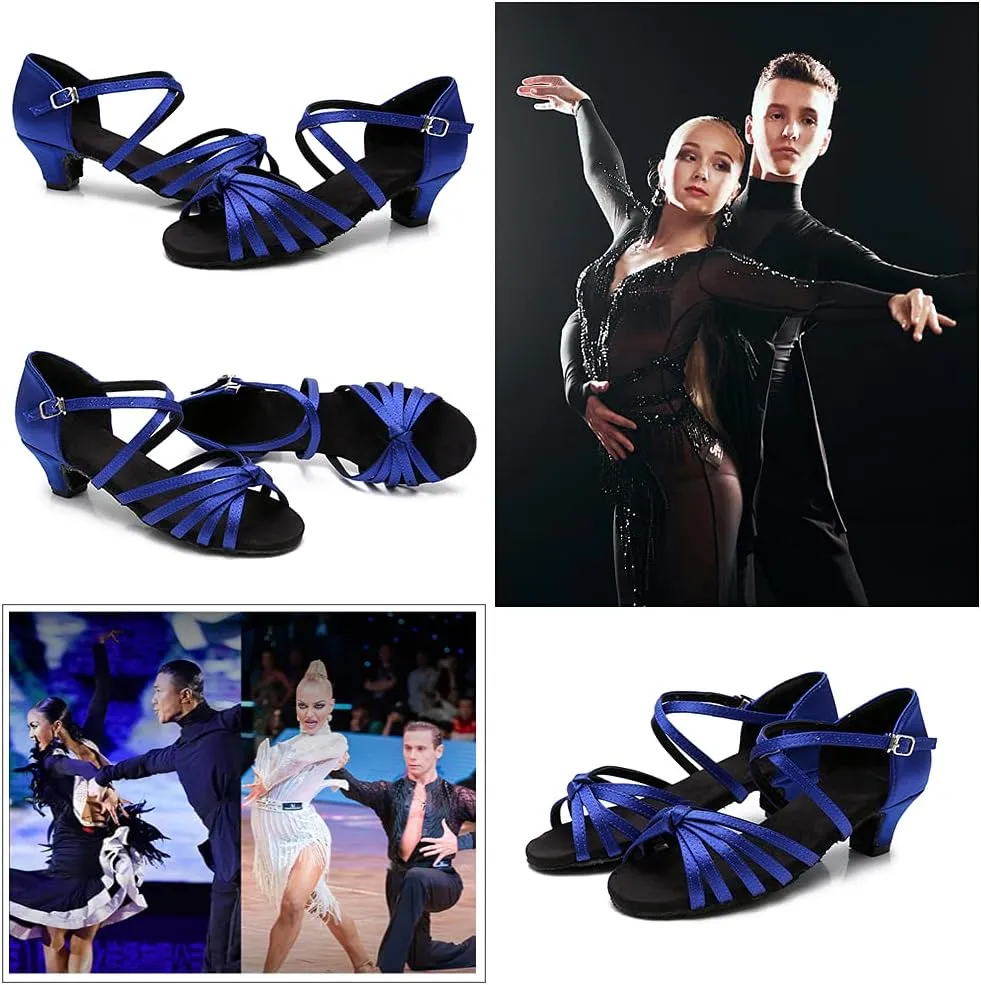 SWDZM Girls & Women's Satin Latin Dance Shoes Professional Ballroom Salsa Practice Performance Dancing Shoes Model XGG