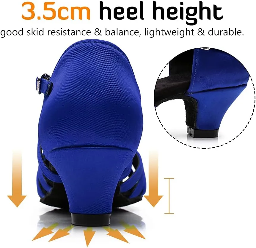 SWDZM Girls & Women's Satin Latin Dance Shoes Professional Ballroom Salsa Practice Performance Dancing Shoes Model XGG