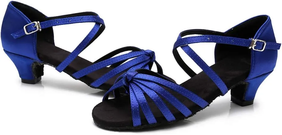 SWDZM Girls & Women's Satin Latin Dance Shoes Professional Ballroom Salsa Practice Performance Dancing Shoes Model XGG