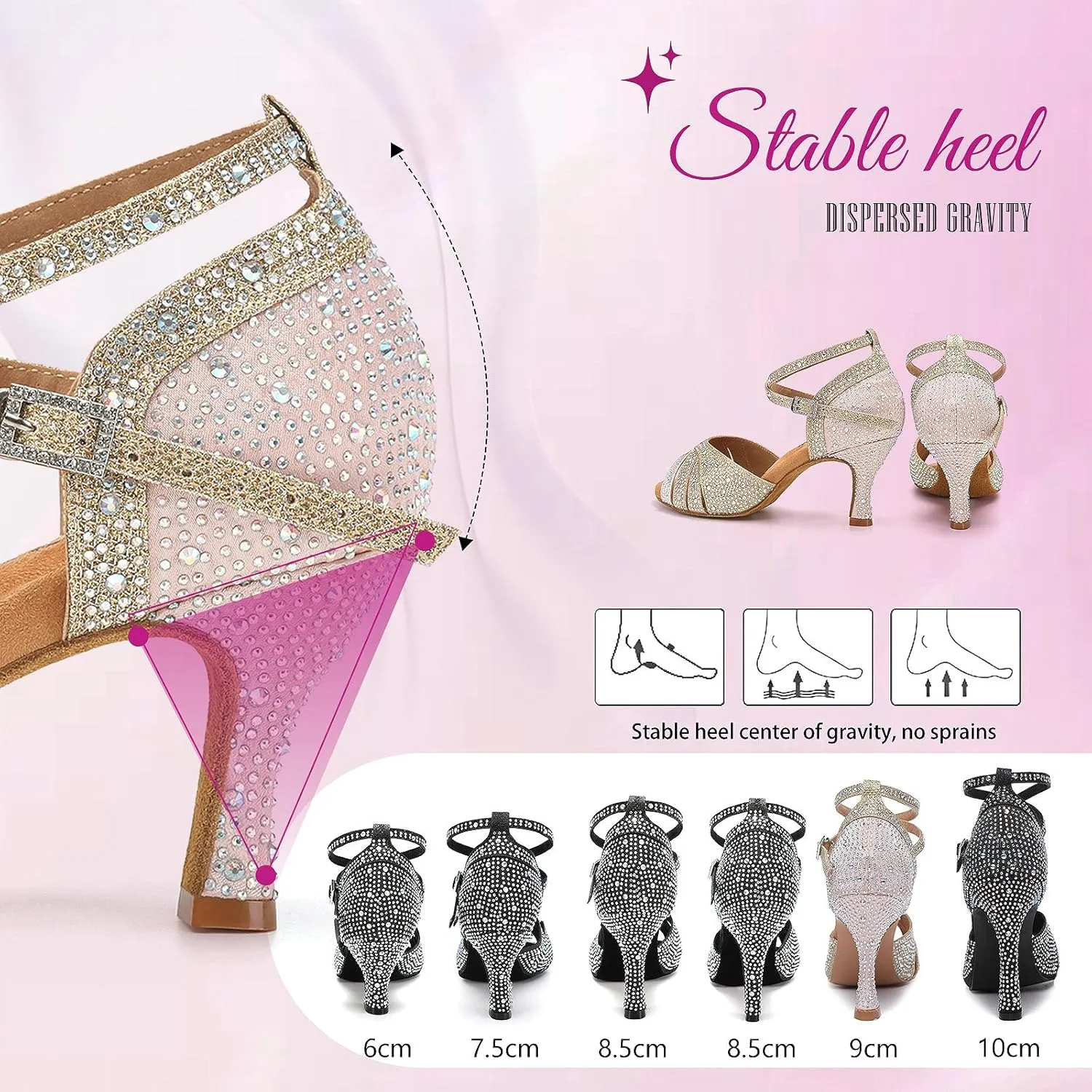 SWDZM Women Rhinestone Ballroom Dance Shoes Latin Salsa Performance Dancing Shoes