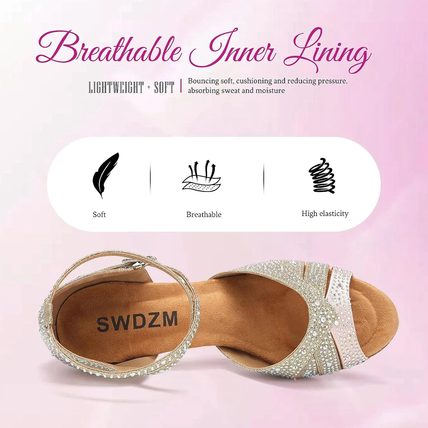 SWDZM Women Rhinestone Ballroom Dance Shoes Latin Salsa Performance Dancing Shoes