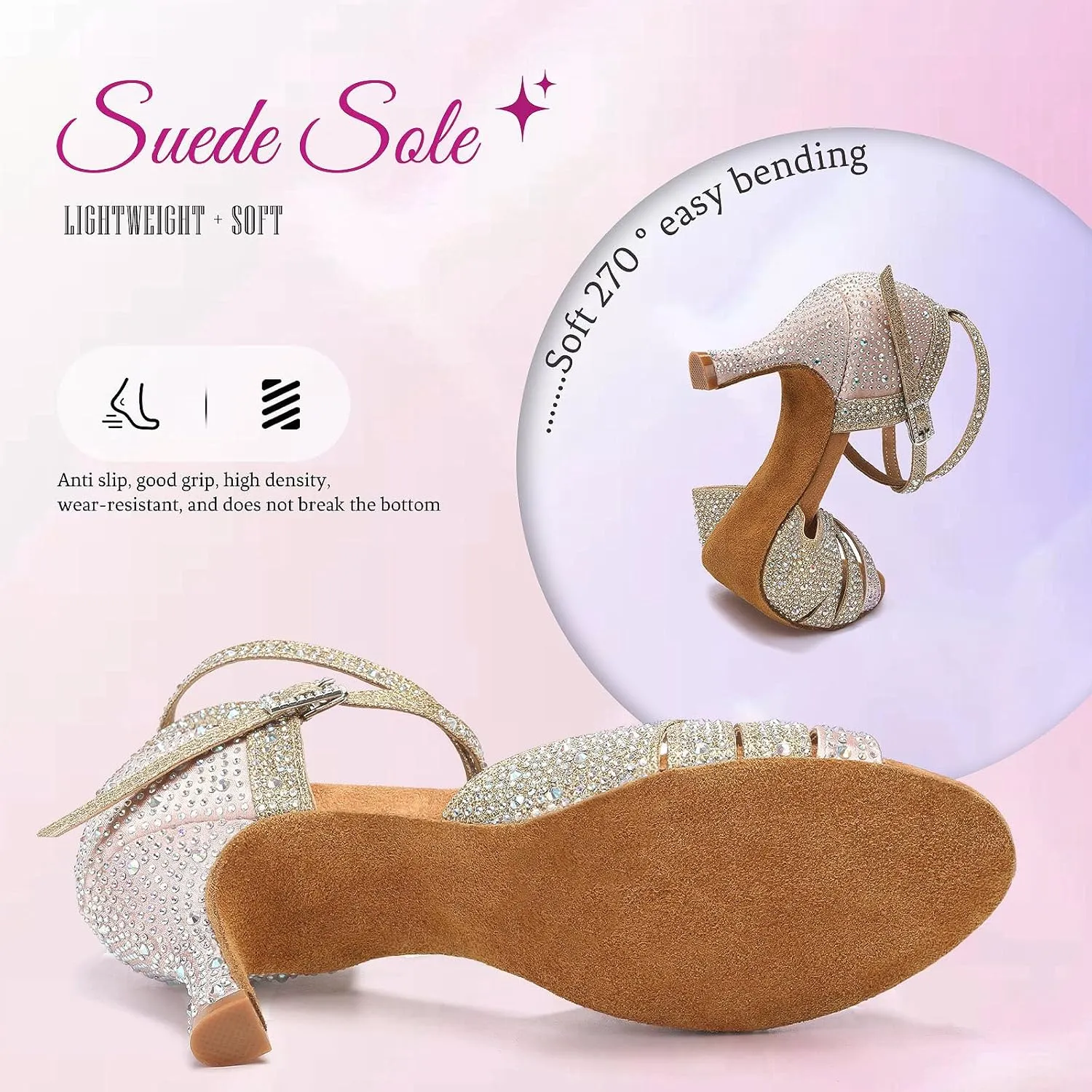 SWDZM Women Rhinestone Ballroom Dance Shoes Latin Salsa Performance Dancing Shoes