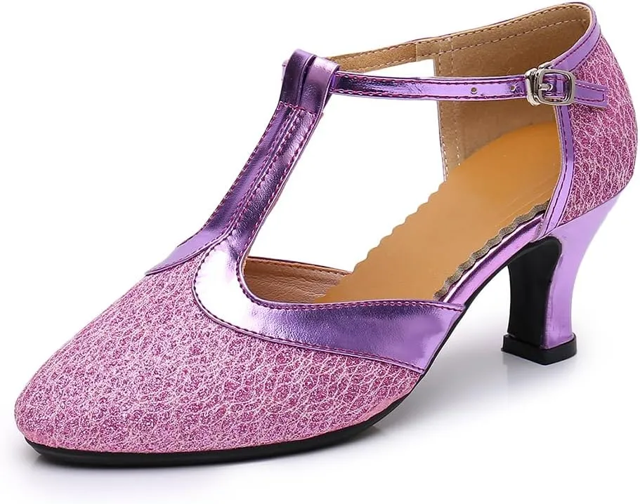 SWDZM Women's Ballroom Latin Dance Shoes Closed Toe Dance Heels Performance Practice Shoes