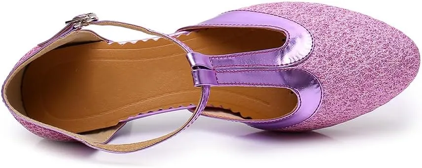 SWDZM Women's Ballroom Latin Dance Shoes Closed Toe Dance Heels Performance Practice Shoes