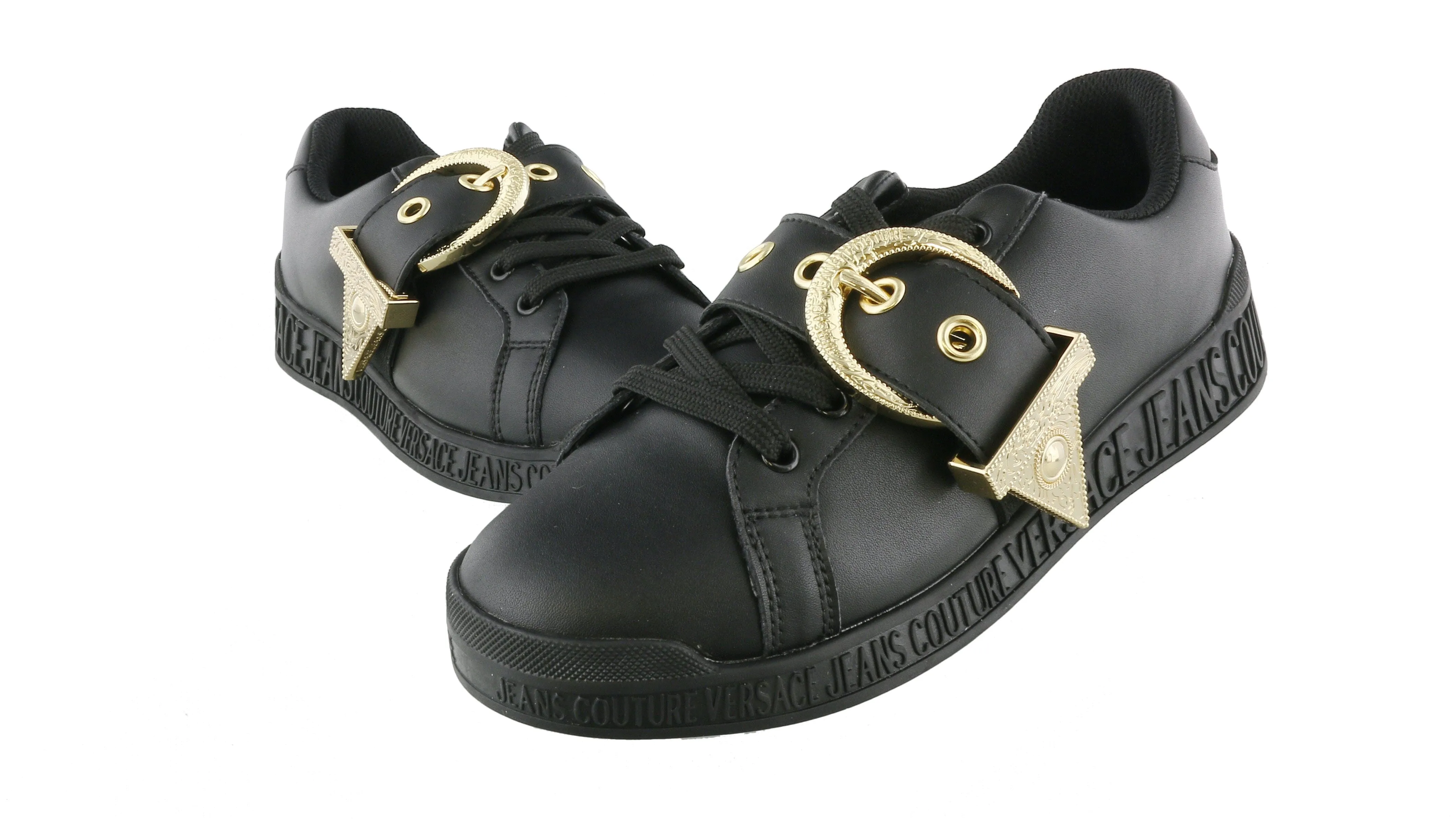 Versace Jeans Couture  Black Fashion Lace-Up Buckle Sneaker