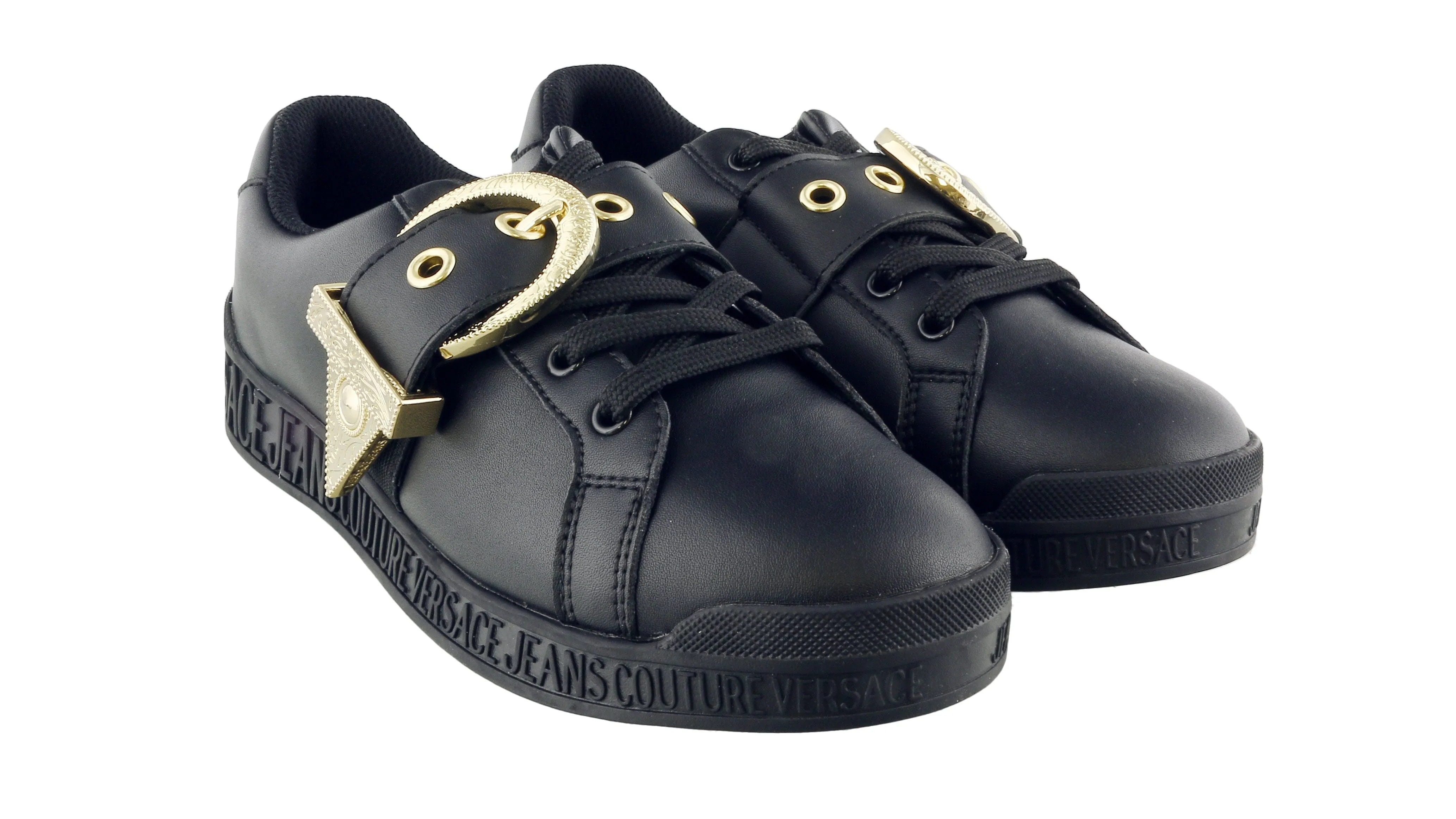 Versace Jeans Couture  Black Fashion Lace-Up Buckle Sneaker