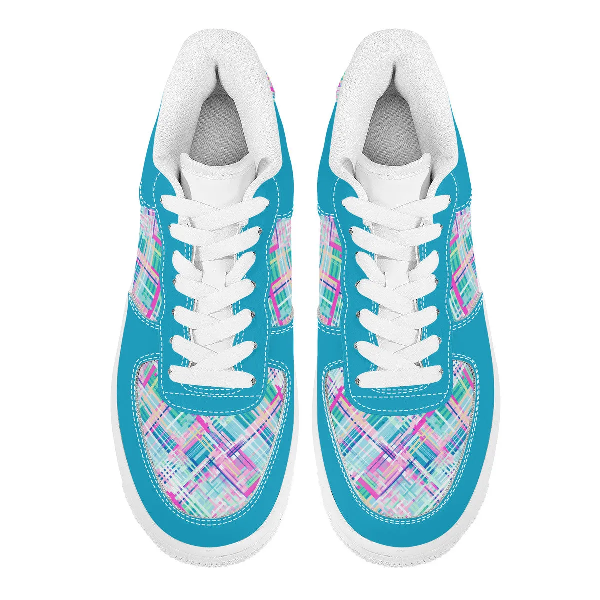 Whimsical Plaid Spectrum: Bright Pinks, Blues, and Greens and Blue Trim Unisex Air Force Sneakers