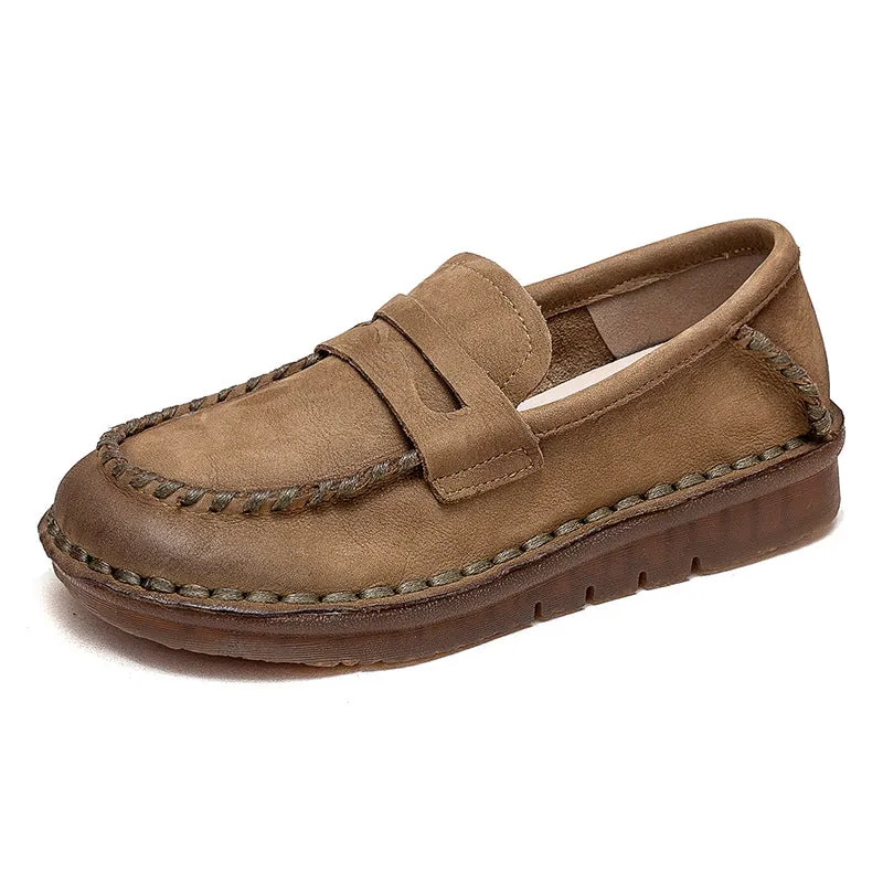 Women Retro Soft Cowhide Handmade Casual Loafers