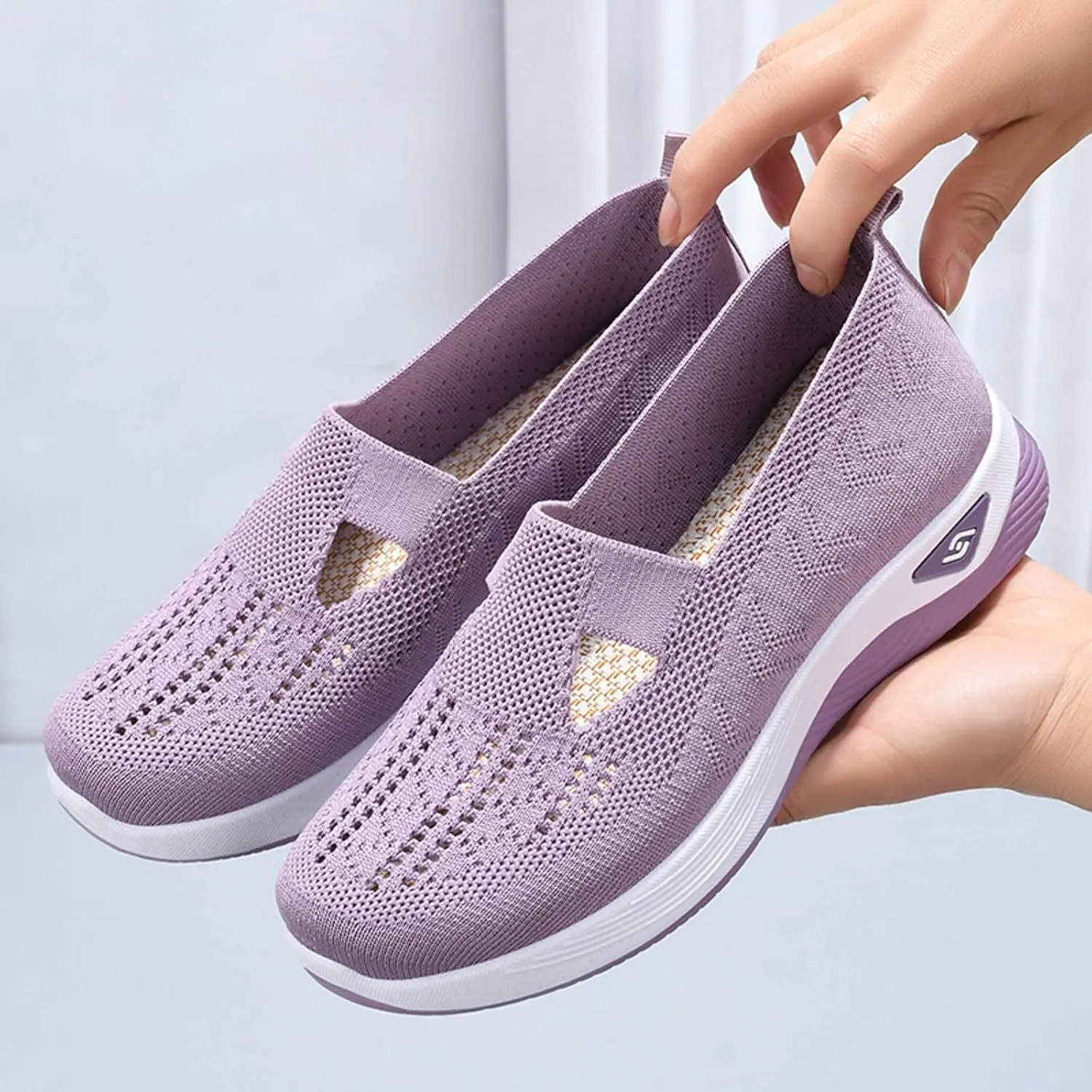 Women's Orthopedic Shoes Woven Wide Arch Support Slip-On Orthowalk Sneakers Casual Breathable Soft Anti-Skid Sports Footwear