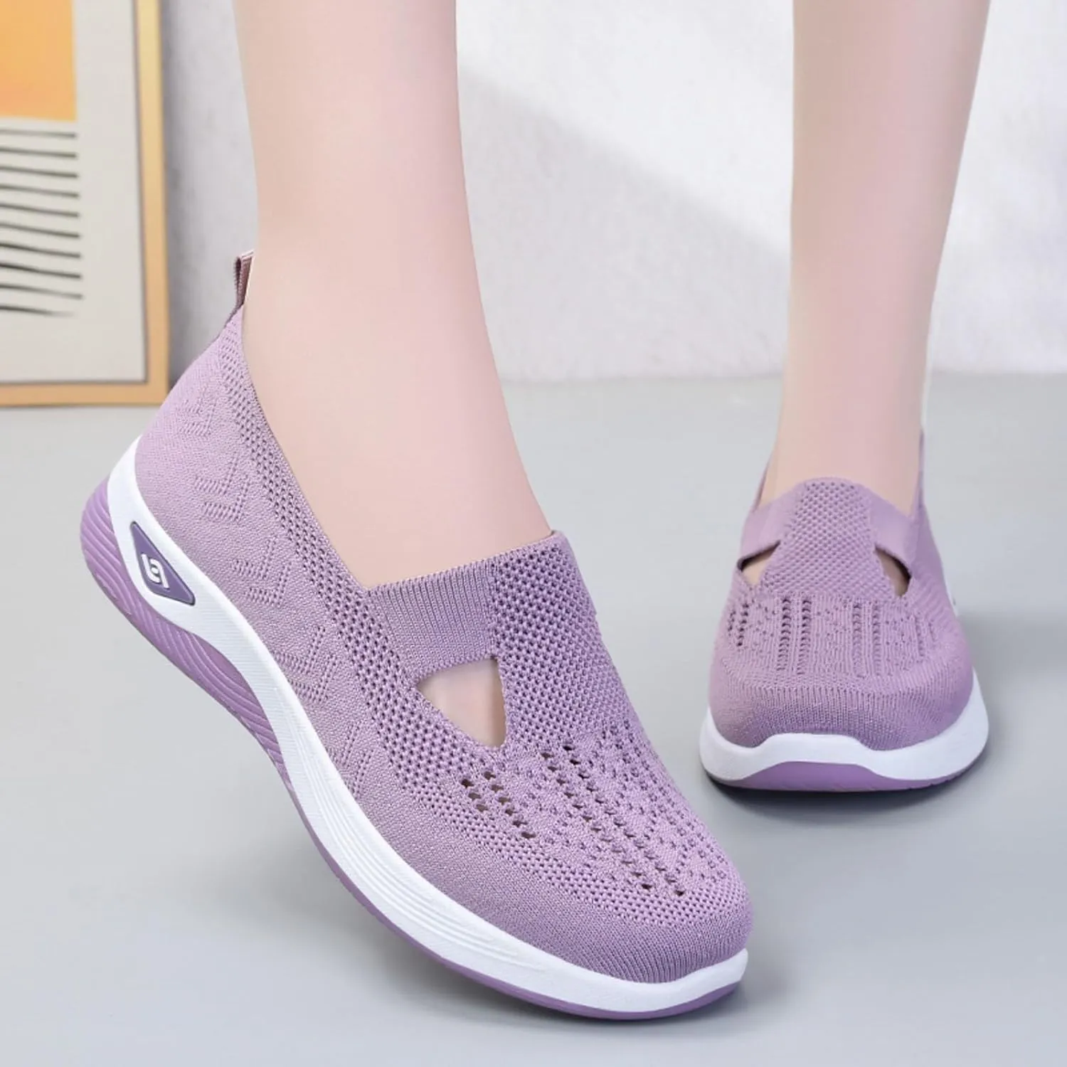 Women's Orthopedic Shoes Woven Wide Arch Support Slip-On Orthowalk Sneakers Casual Breathable Soft Anti-Skid Sports Footwear
