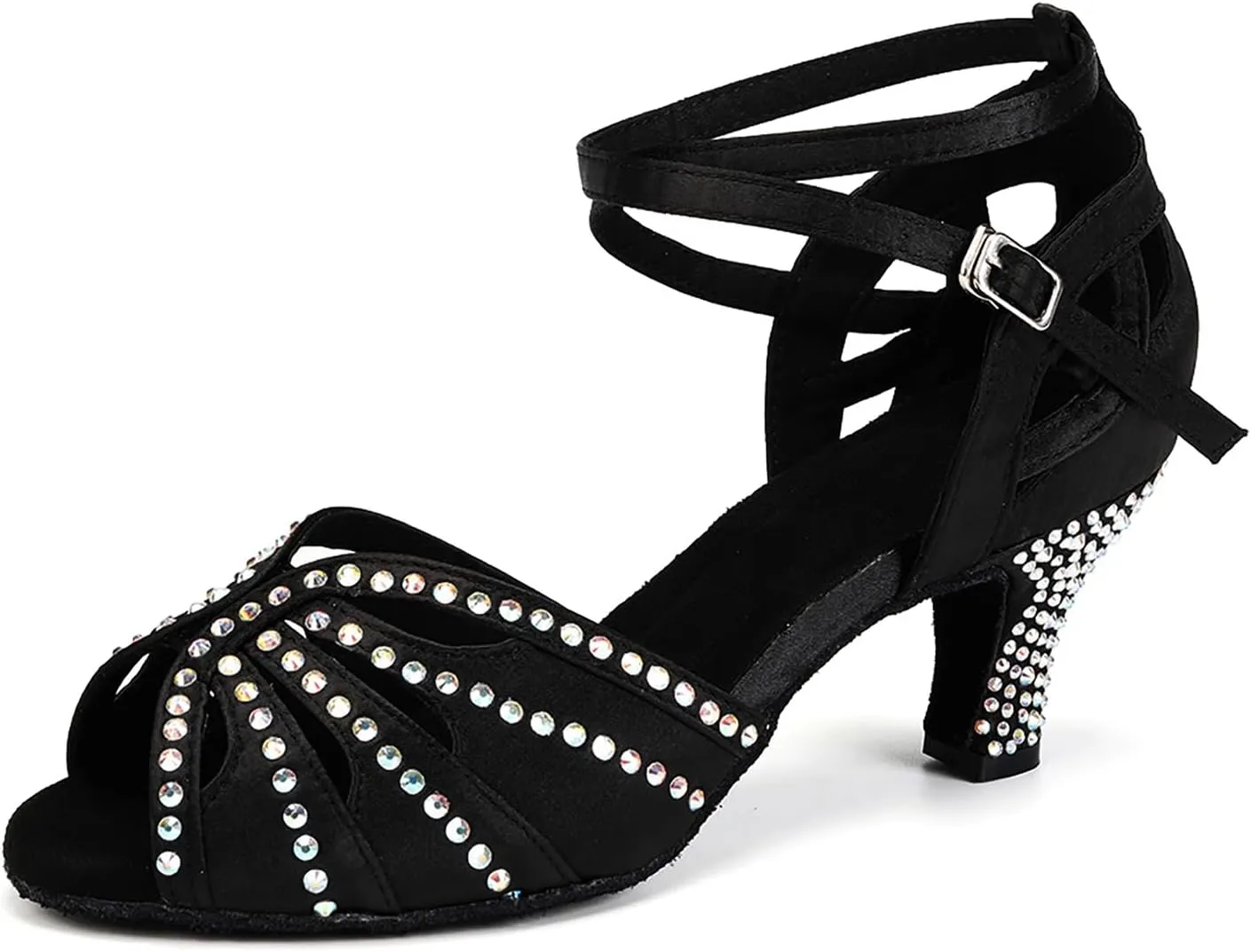 YKXLM Women Rhinestone Ballroom Dance Shoes Latin Performance Dance Shoes Women Suede Sole