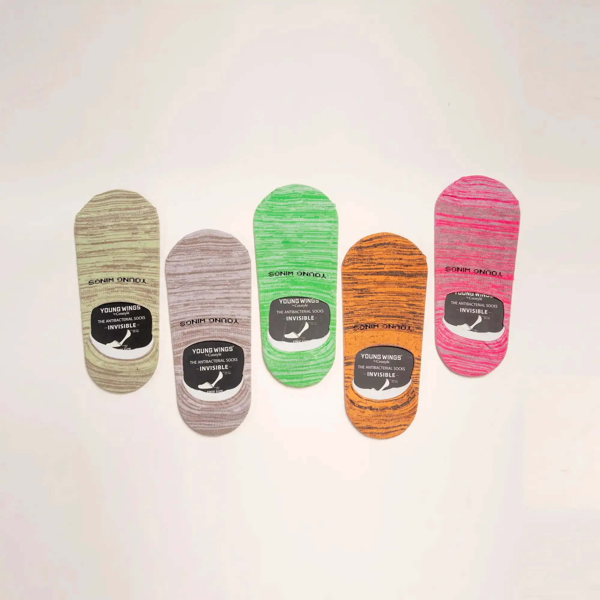 Young Wings Men's Multi Colour Cotton Fabric Design No-Show Socks - Pack of 5, Style no. M1-105 N